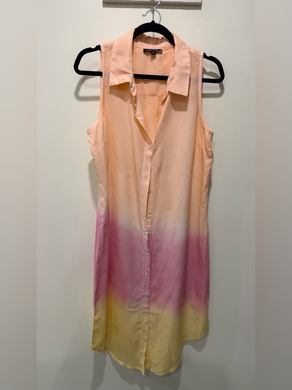 Charlie B Sleeveless Ombre Button-Front Dress - Peach Pink Yellow - Size M